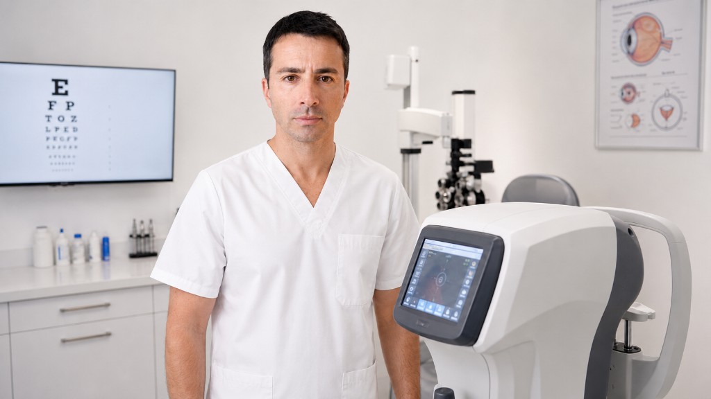 Óptico-optometrista en su gabinete en España